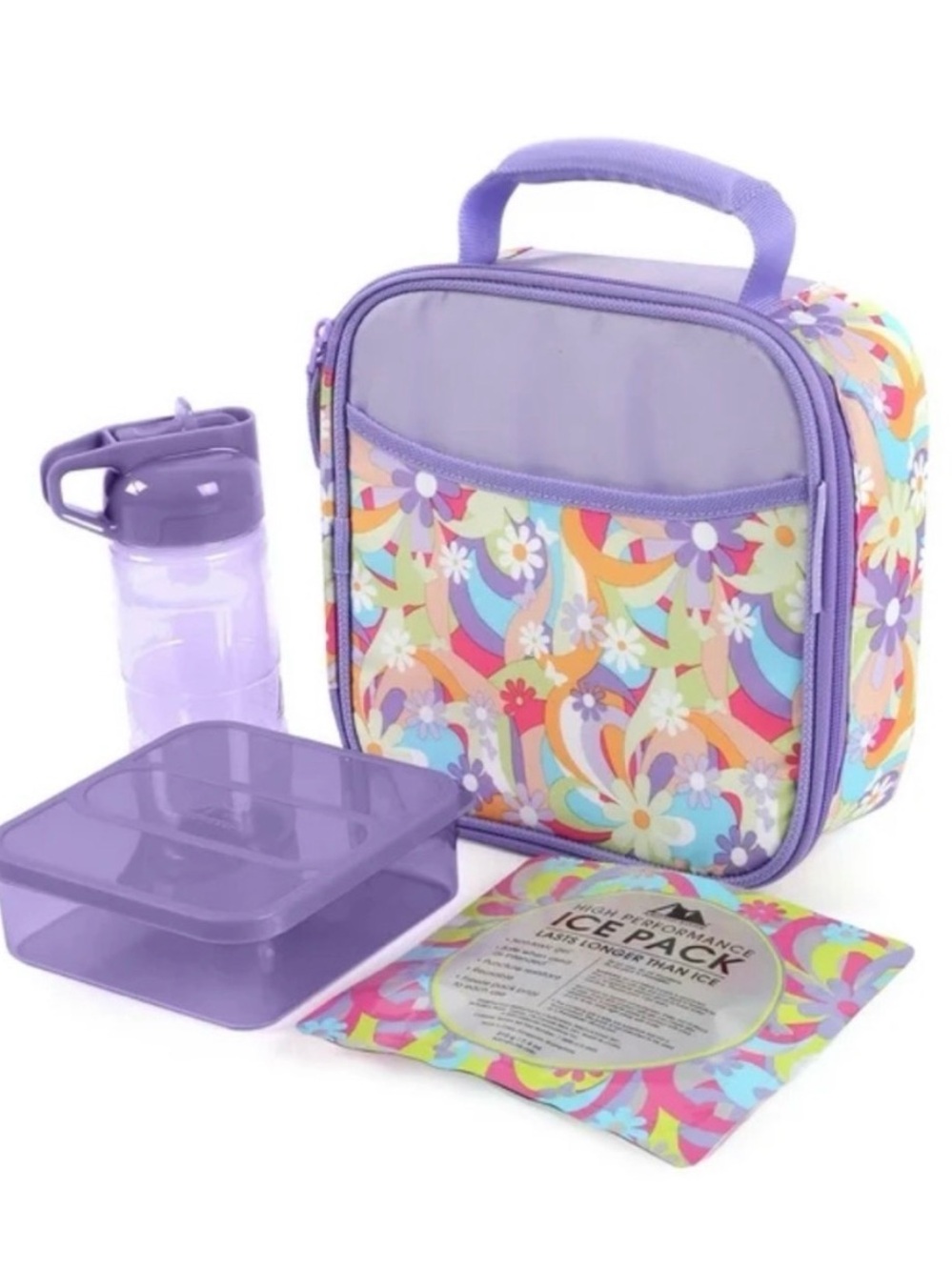 Arctic Zone Lunch Box Set Purple Floral Insulated w Bottle & Container NWT - Picture 4 of 10